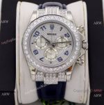 R7 Swiss Replica Rolex Cosmograph Daytona Paved Diamond Watch Blue Leather Strap